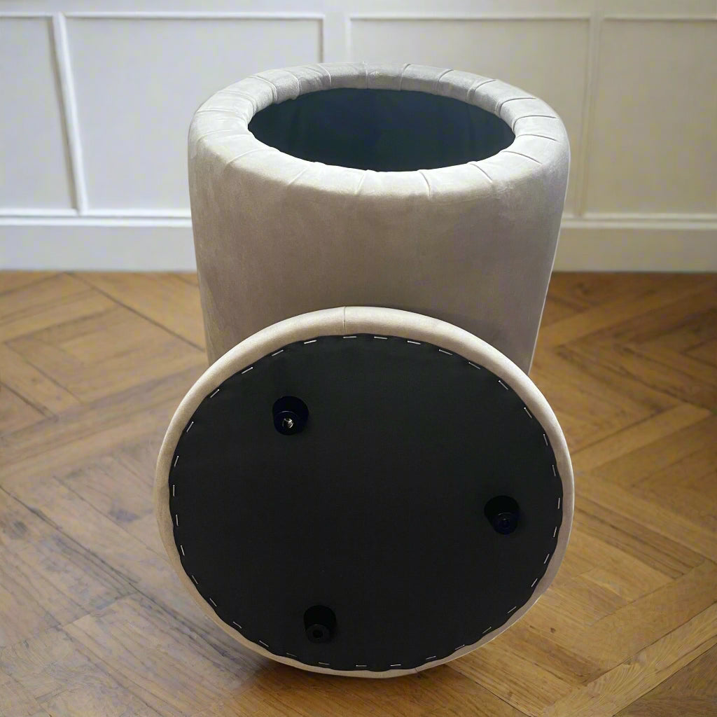 Coffee Beige velvet Pouffe with storage