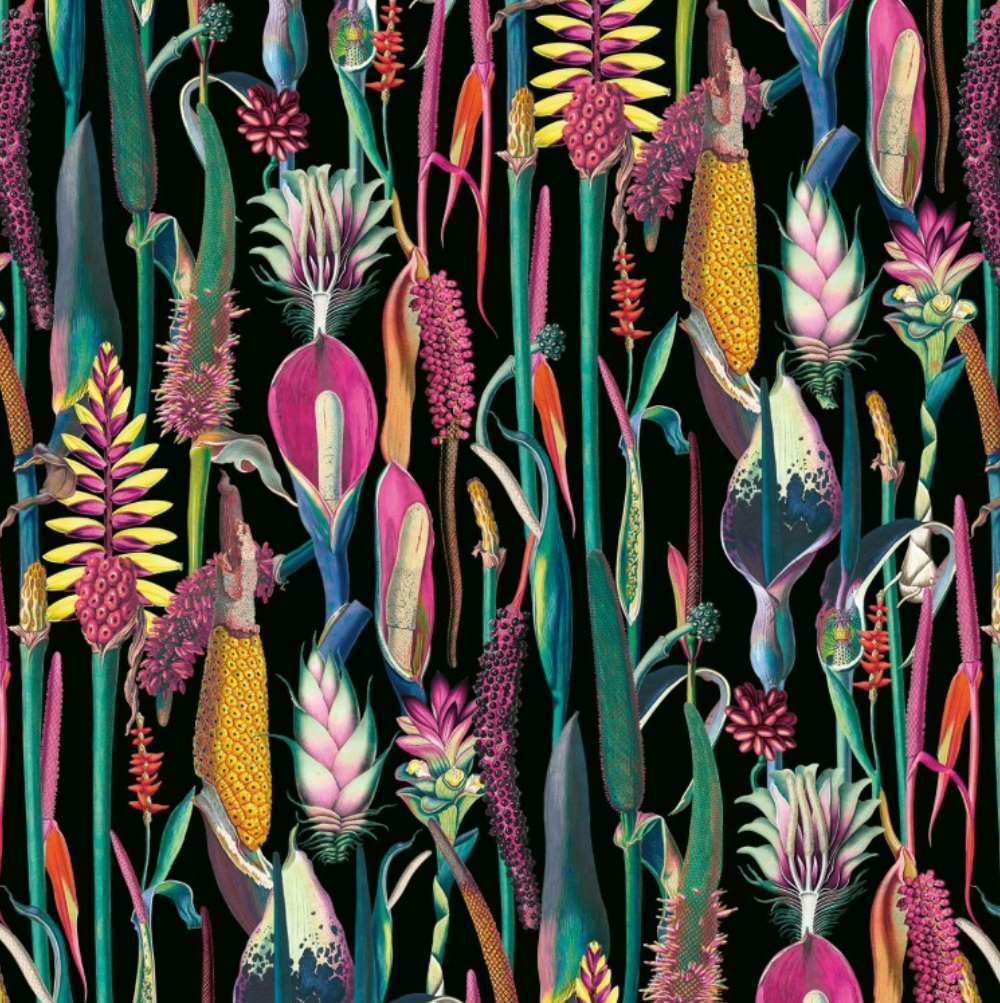 Round Storage Pouffe in Botanical Print Velvets