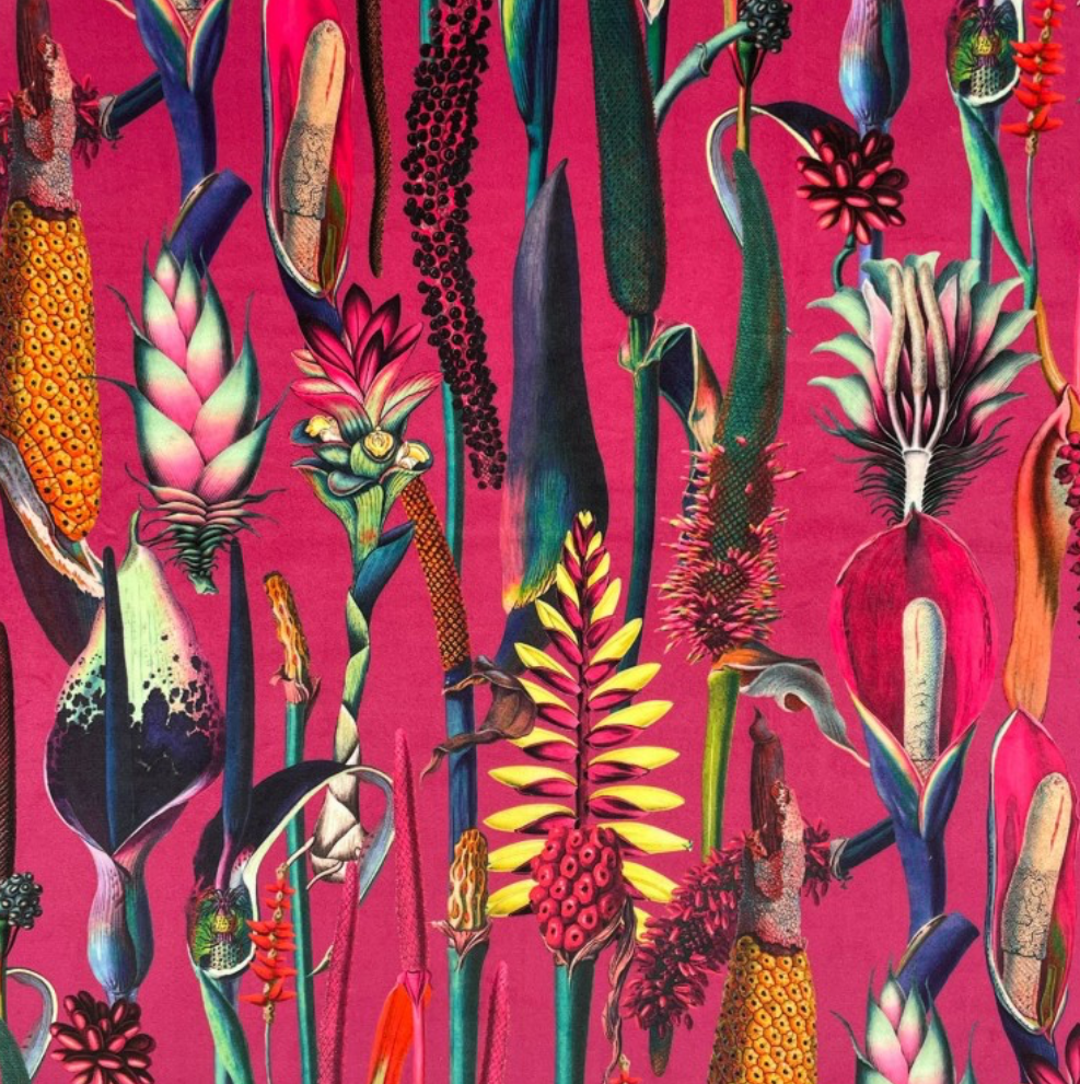 Round Storage Pouffe in Botanical Print Velvets