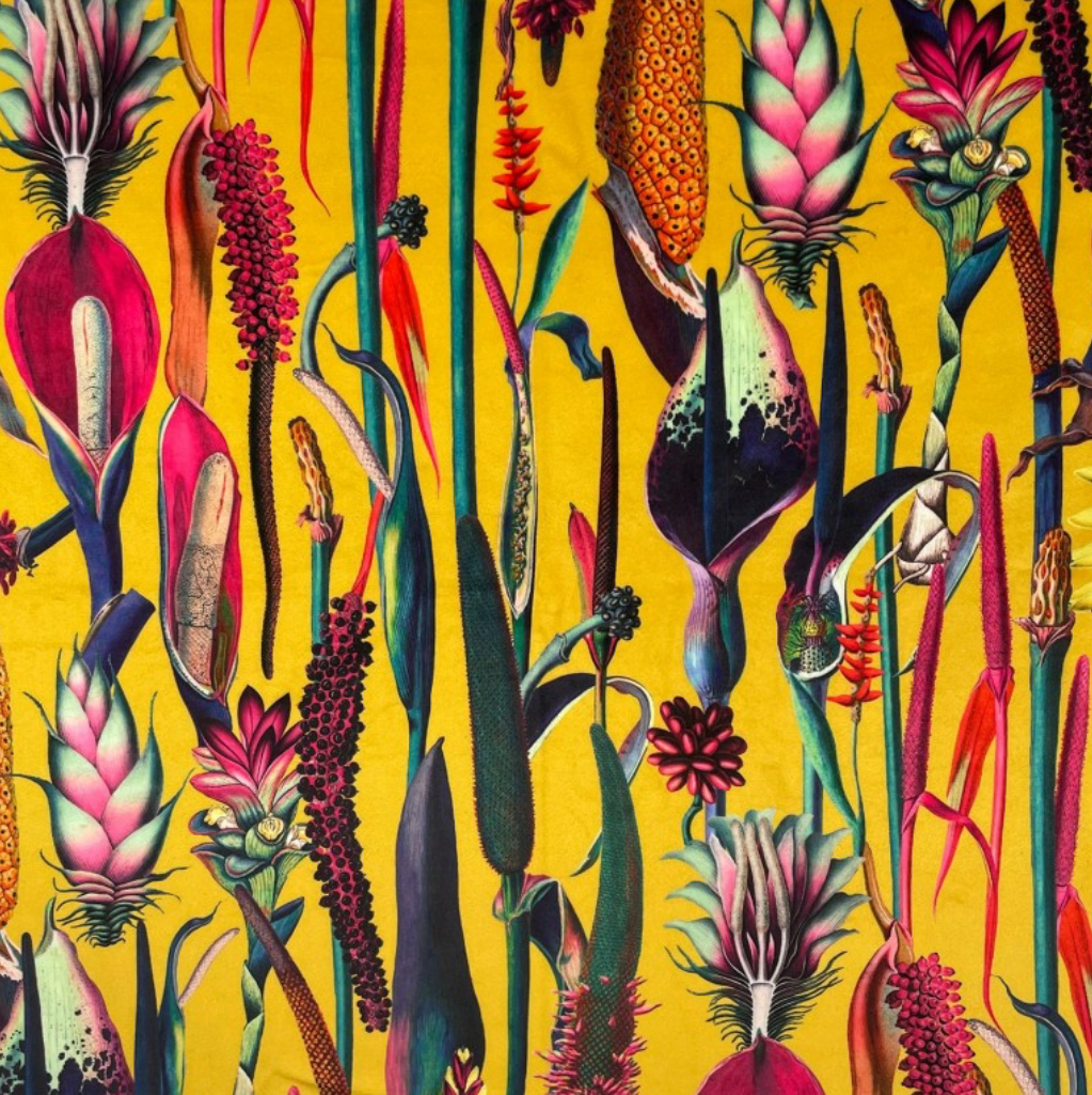 Round Storage Pouffe in Botanical Print Velvets