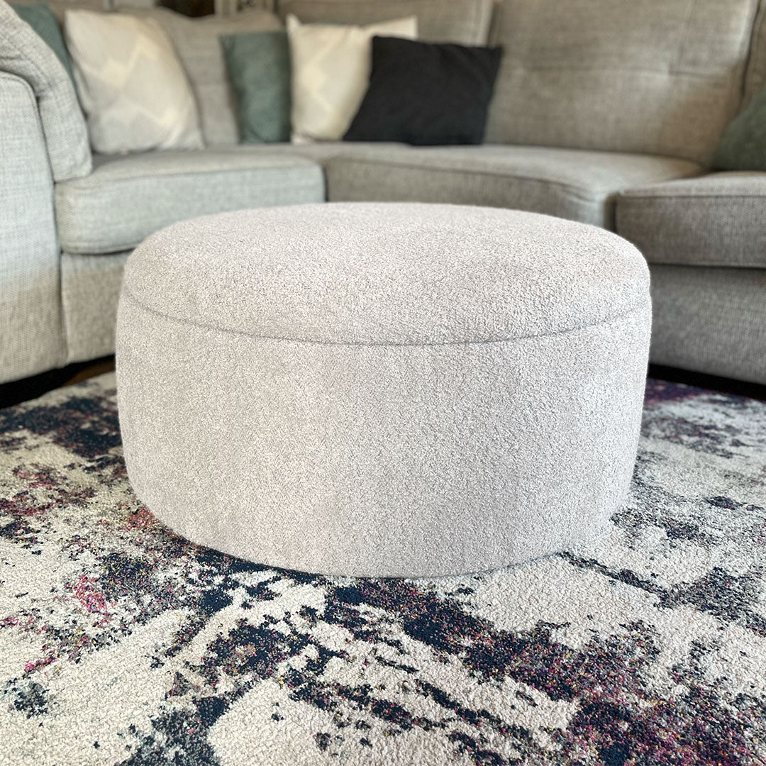 Large Round Storage Pouffe in Soft Teddy Boucle Fabric
