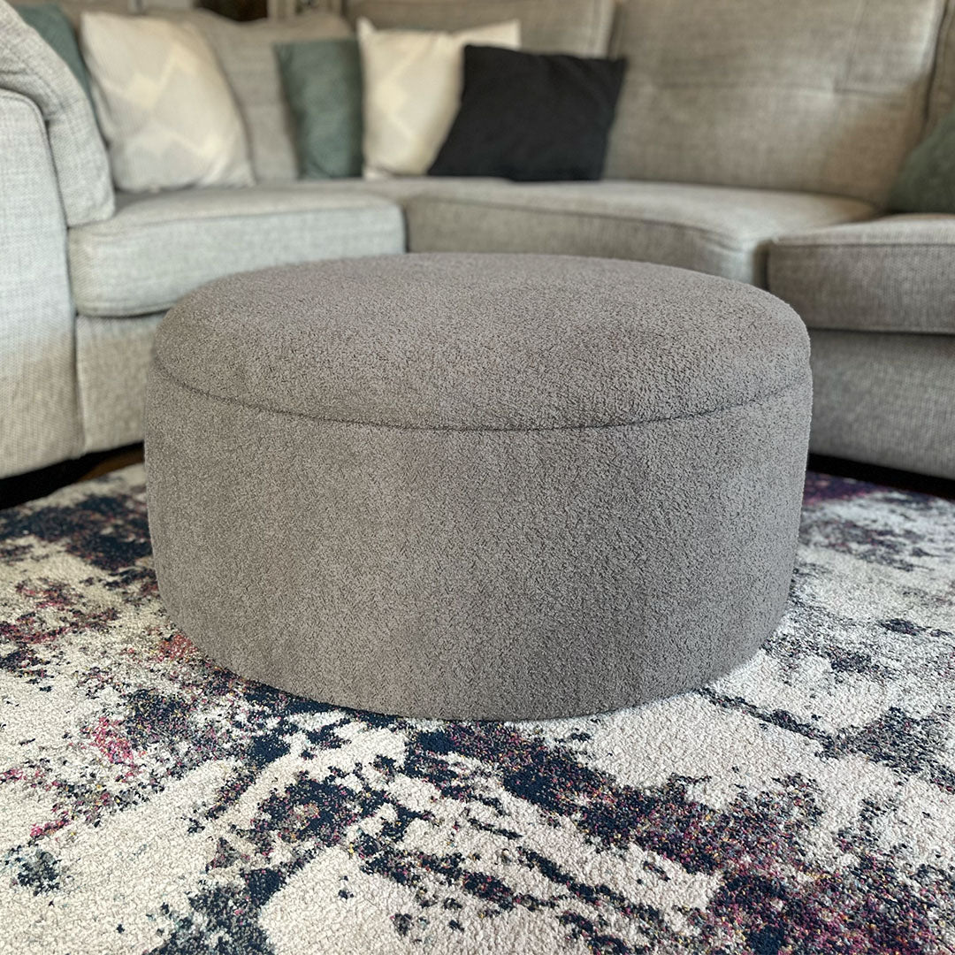 Large Round Storage Pouffe in Soft Teddy Boucle Fabric