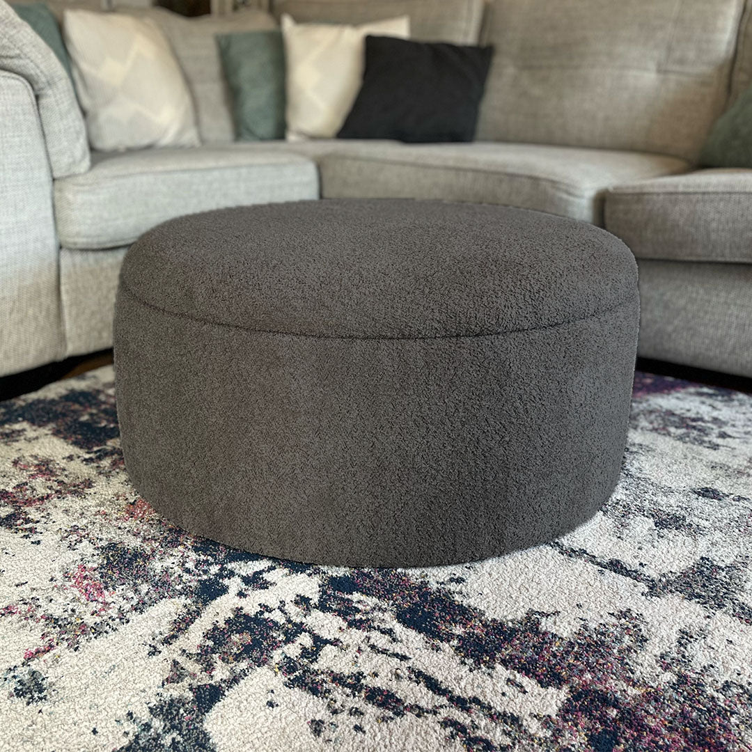 Large Round Storage Pouffe in Soft Teddy Boucle Fabric