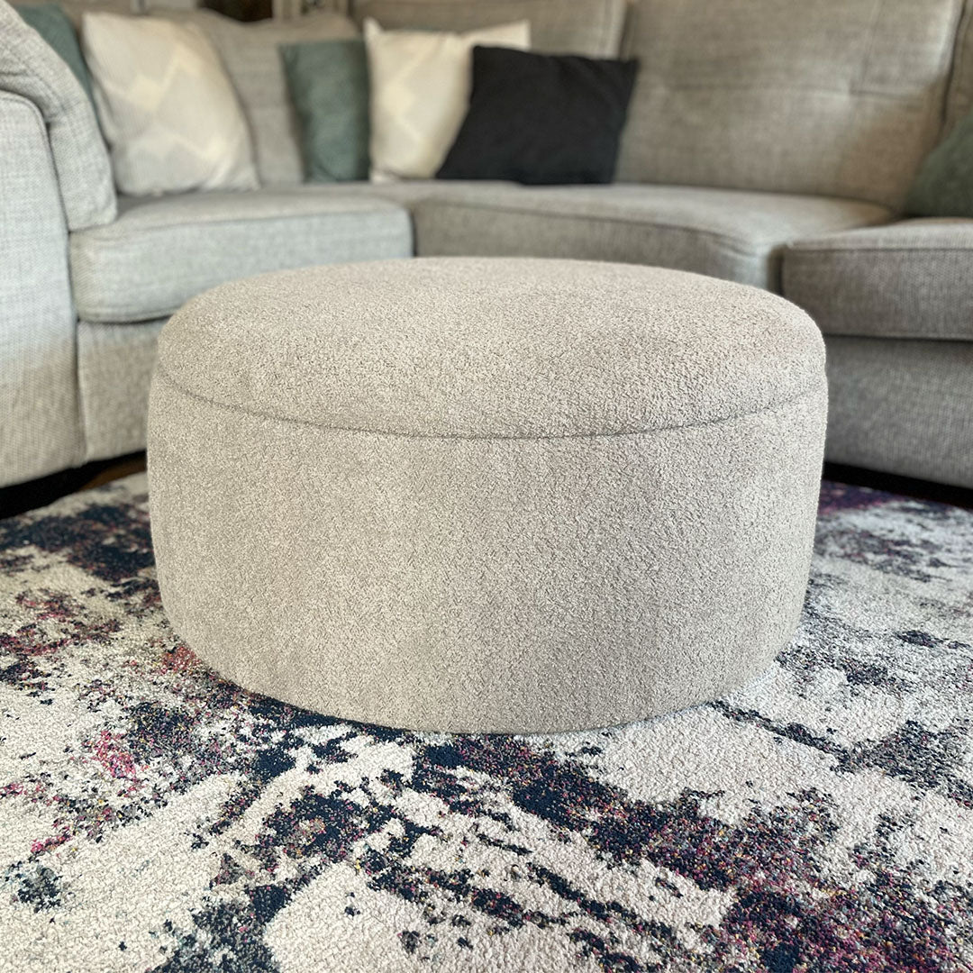 Large Round Storage Pouffe in Soft Teddy Boucle Fabric