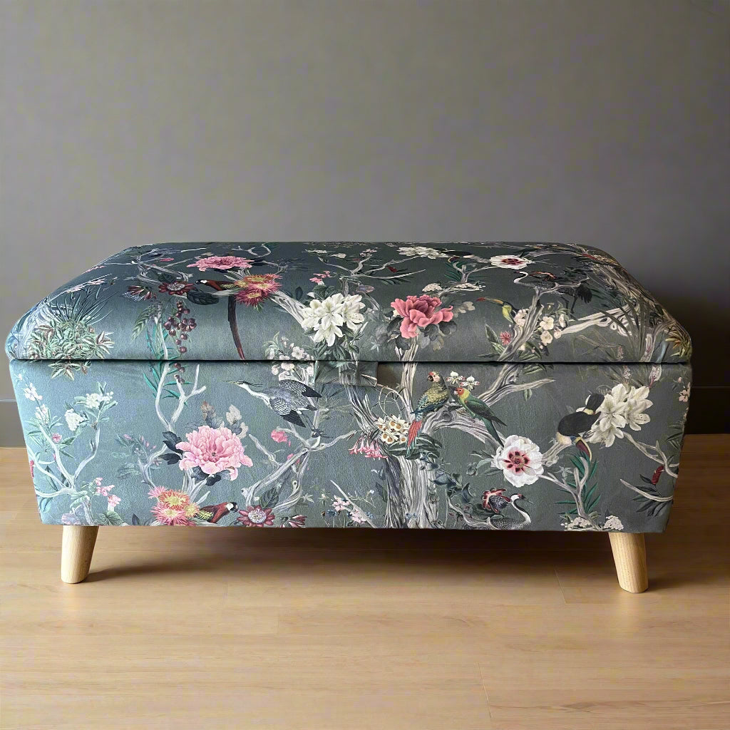 Storage Ottoman in Botanical Print Velvets