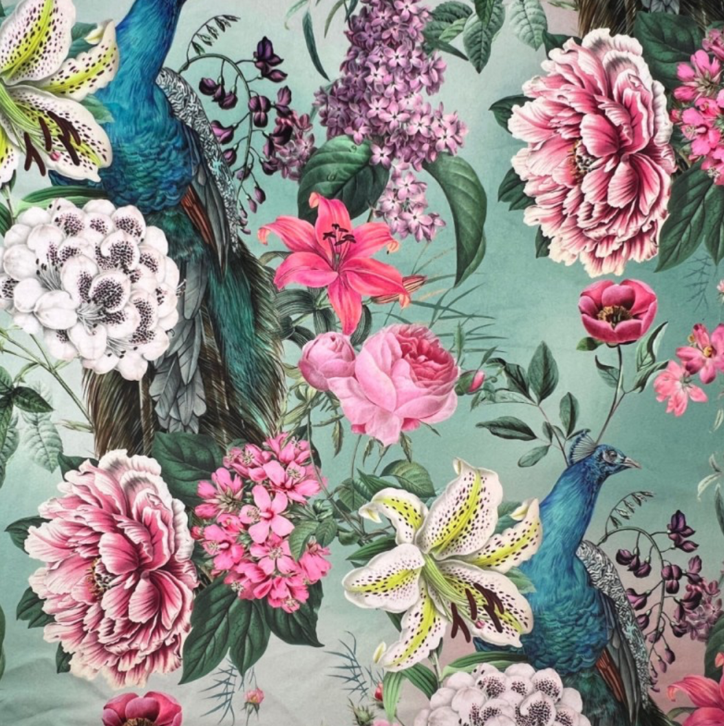 Round Storage Pouffe in Botanical Print Velvets