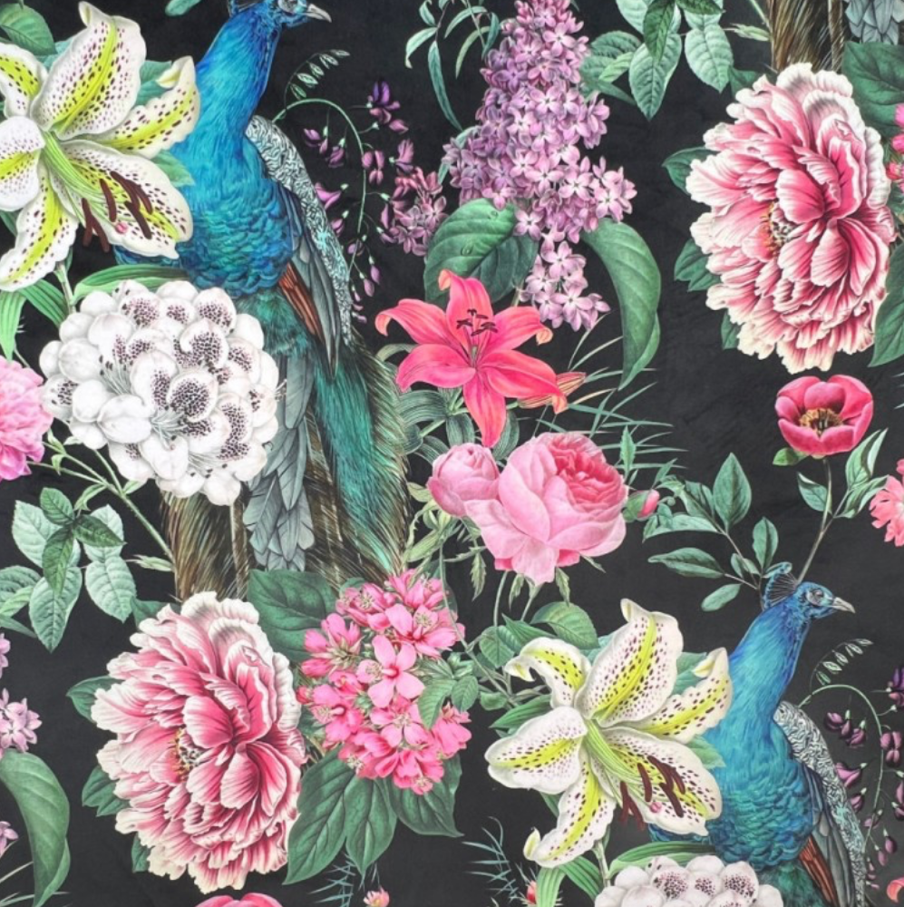 Round Storage Pouffe in Botanical Print Velvets