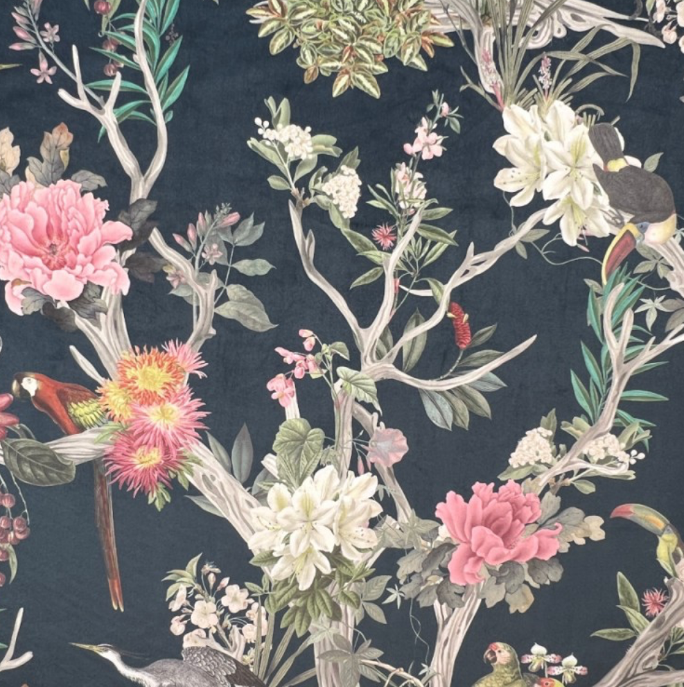 Round Storage Pouffe in Botanical Print Velvets