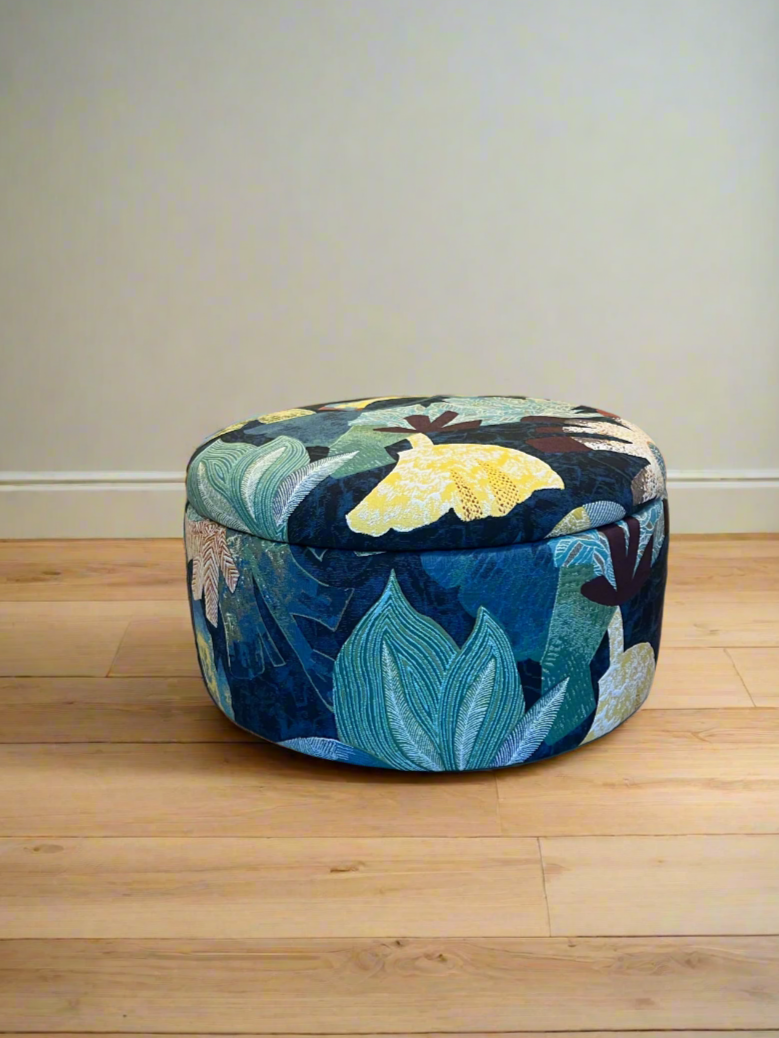 Storage Ottoman Pouffe in Designer Tropical LELIEVRE Fabric