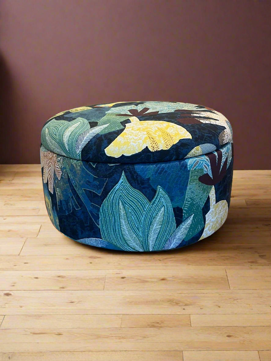 Storage Ottoman Pouffe in Designer Tropical LELIEVRE Fabric