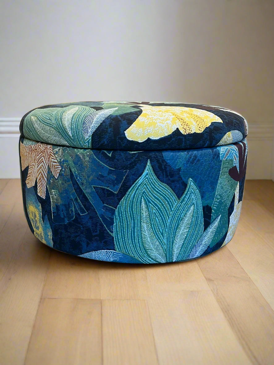 Storage Ottoman Pouffe in Designer Tropical LELIEVRE Fabric
