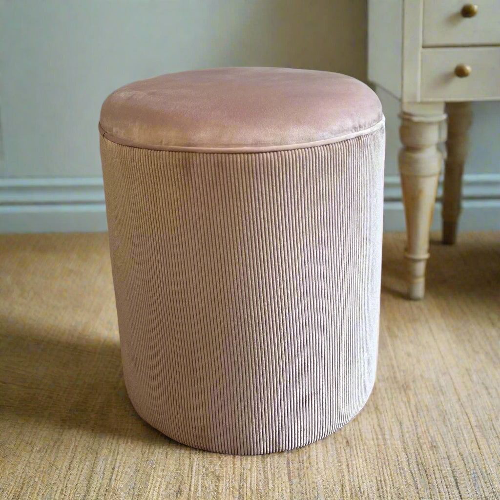 Light pink ribbed dressing table pouffe