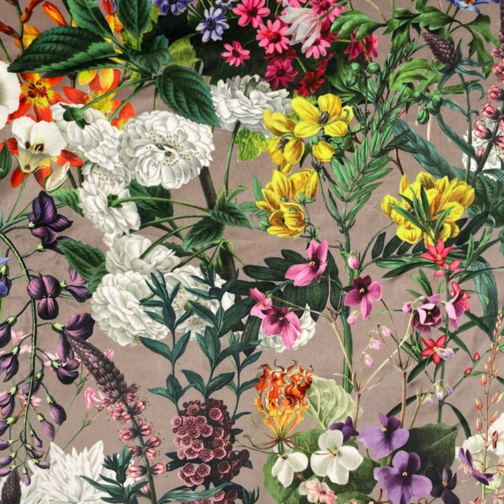 Round Storage Pouffe in Botanical Print Velvets