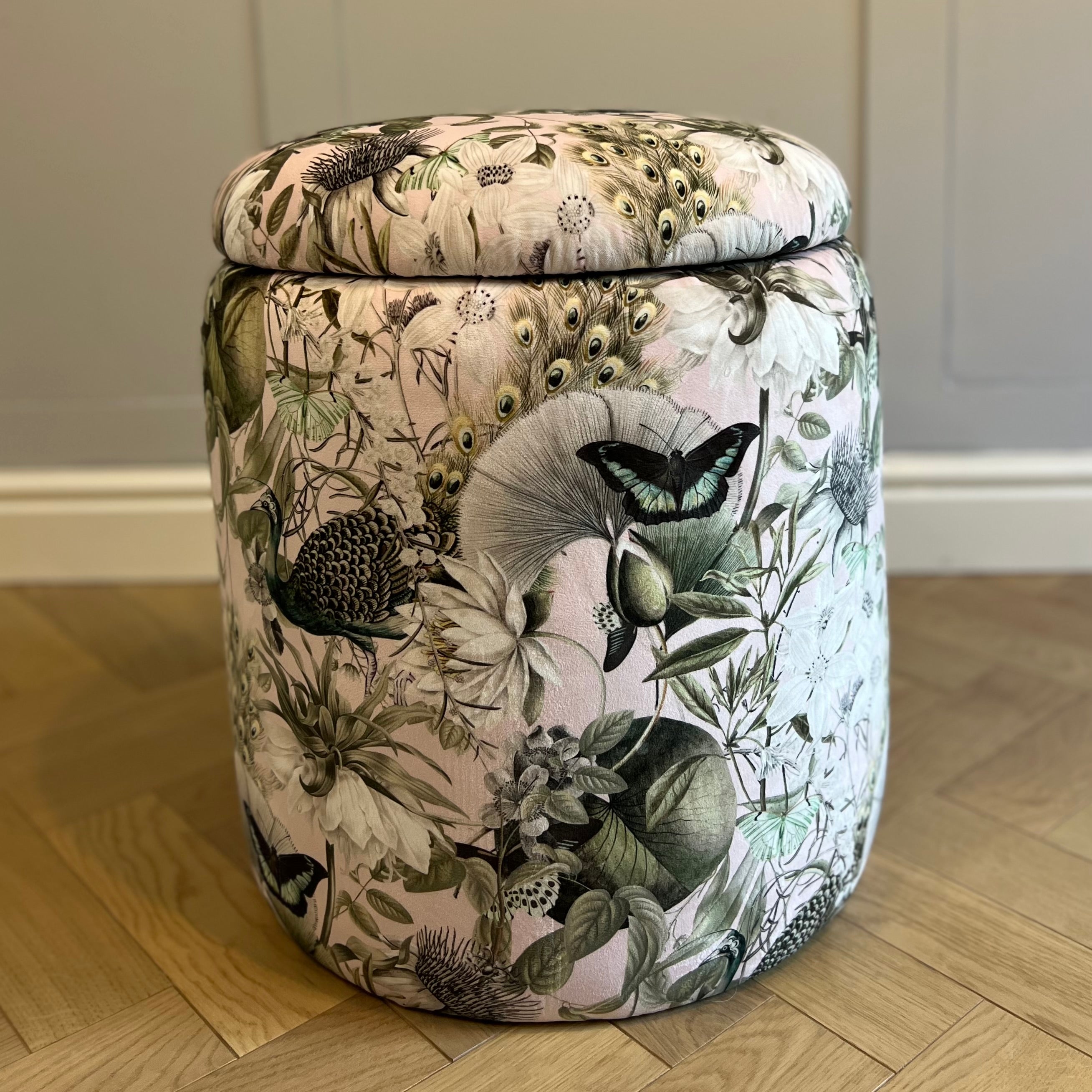 pink utopia floral velvet dressing table stool with storage