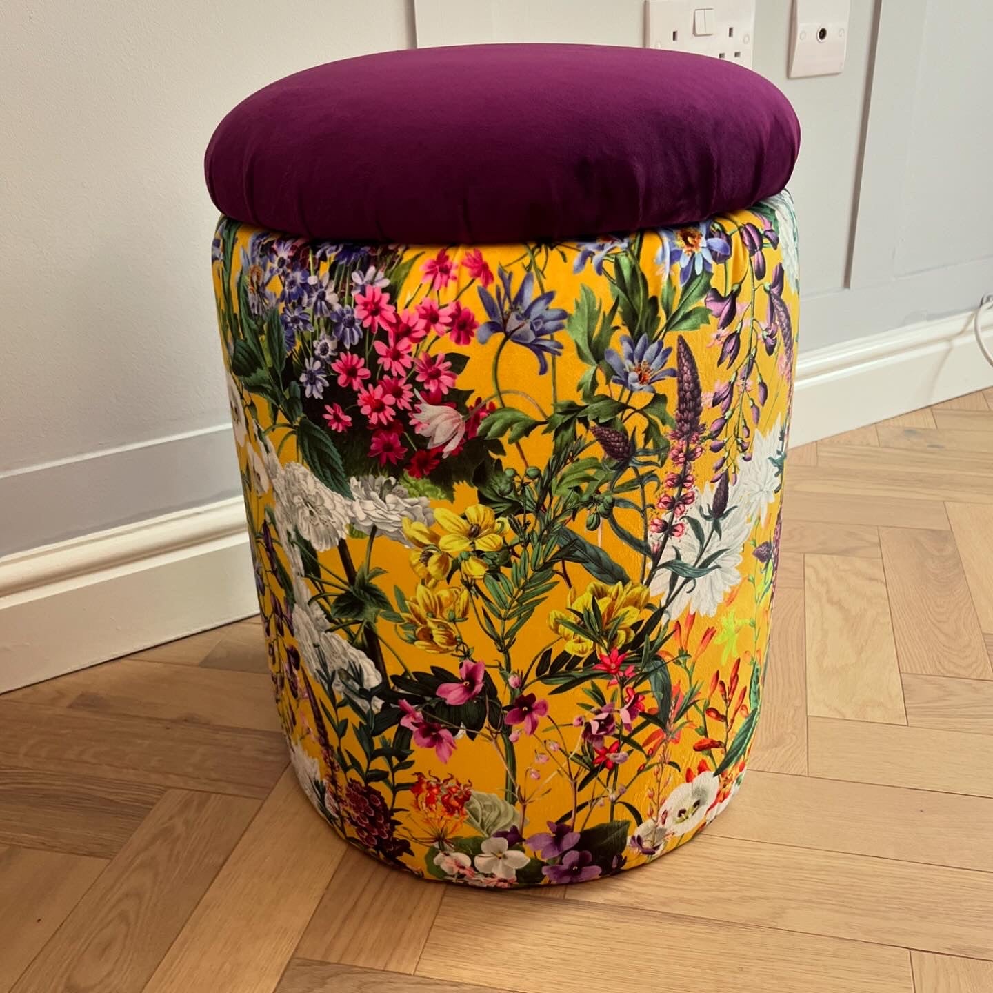yellow summer botanical velvet vanity stool purple storage lid chair
