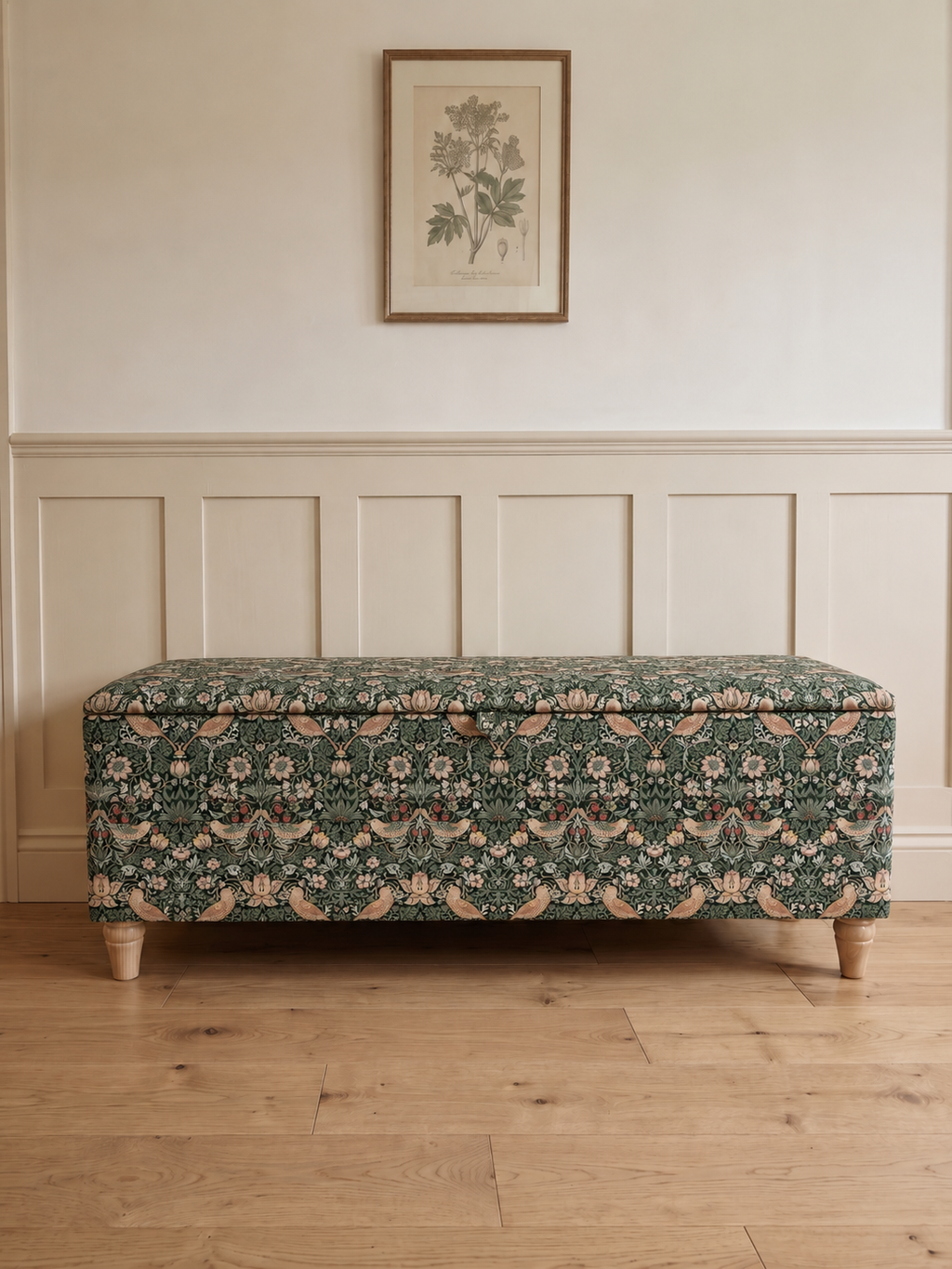 Vintage Forest Strawberry thief ottoman by William morris fabric