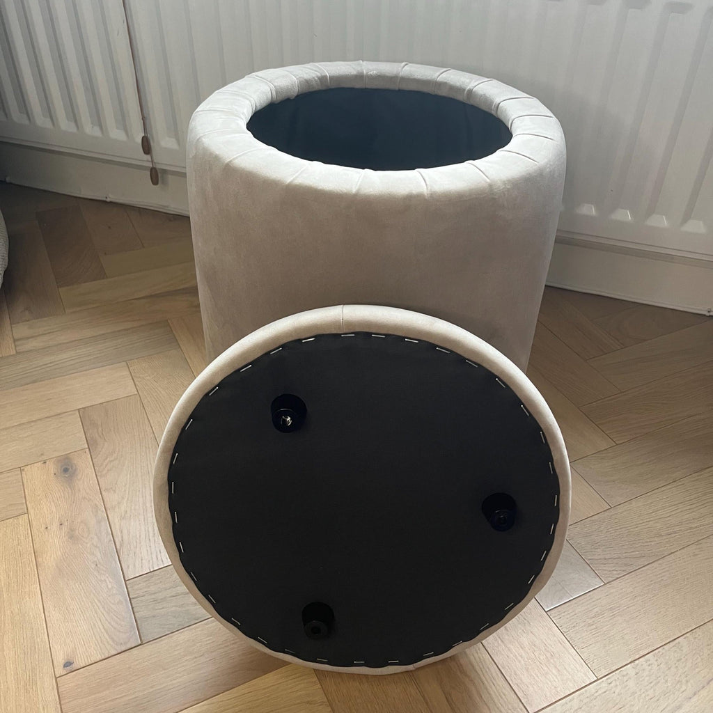 Coffee Beige velvet Pouffe with storage 