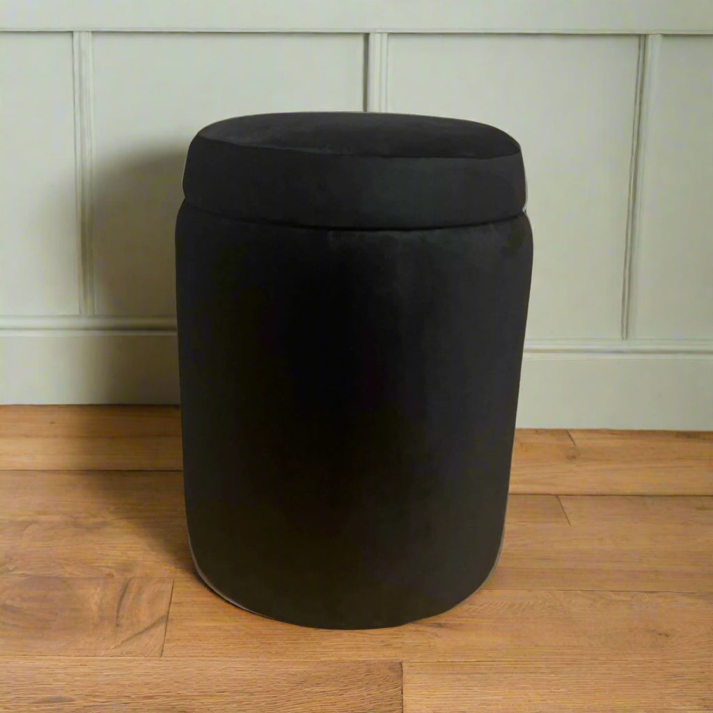 plush velvet black dressing table stool pouffe with storage