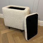 Slim teddy soft beige cream boucle stool with removable lid for storage