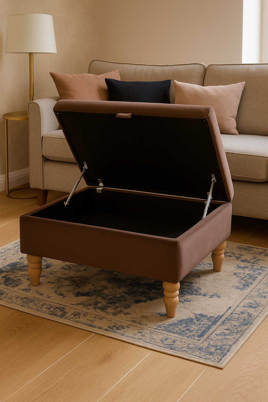 Storage Ottoman Coffee Table in Plush Velvet