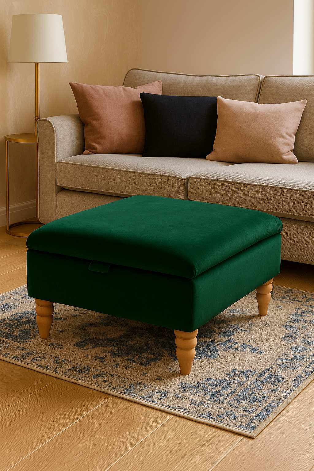 Storage Ottoman Coffee Table in Plush Velvet