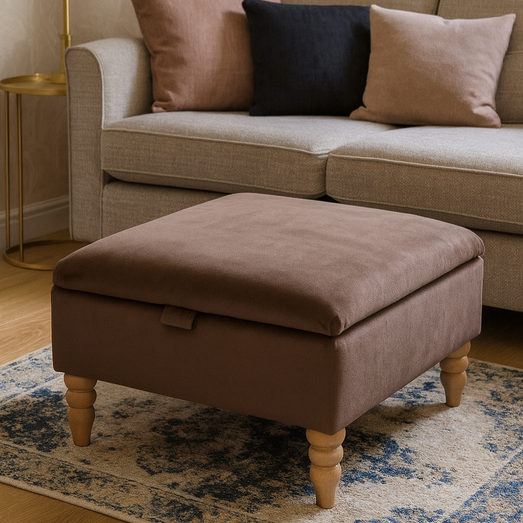 Storage Ottoman Coffee Table in Plush Velvet