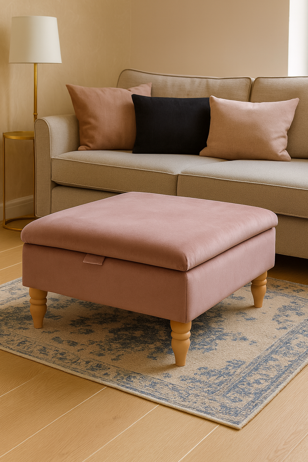 Storage Ottoman Coffee Table in Plush Velvet