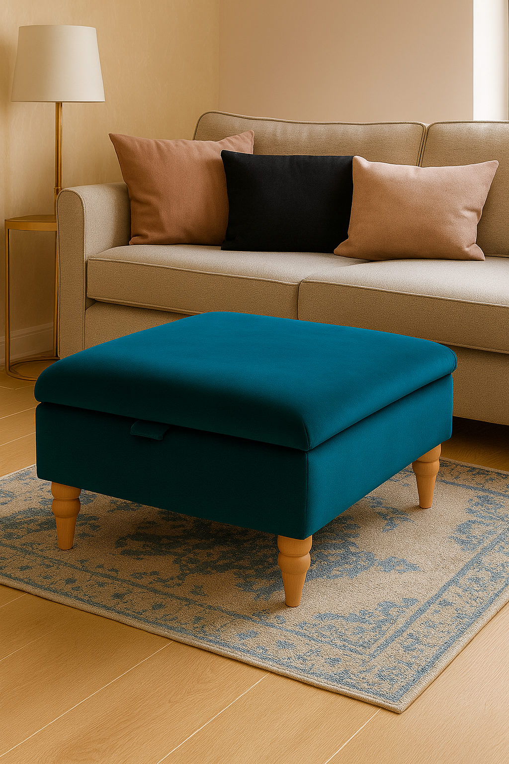 Storage Ottoman Coffee Table in Plush Velvet