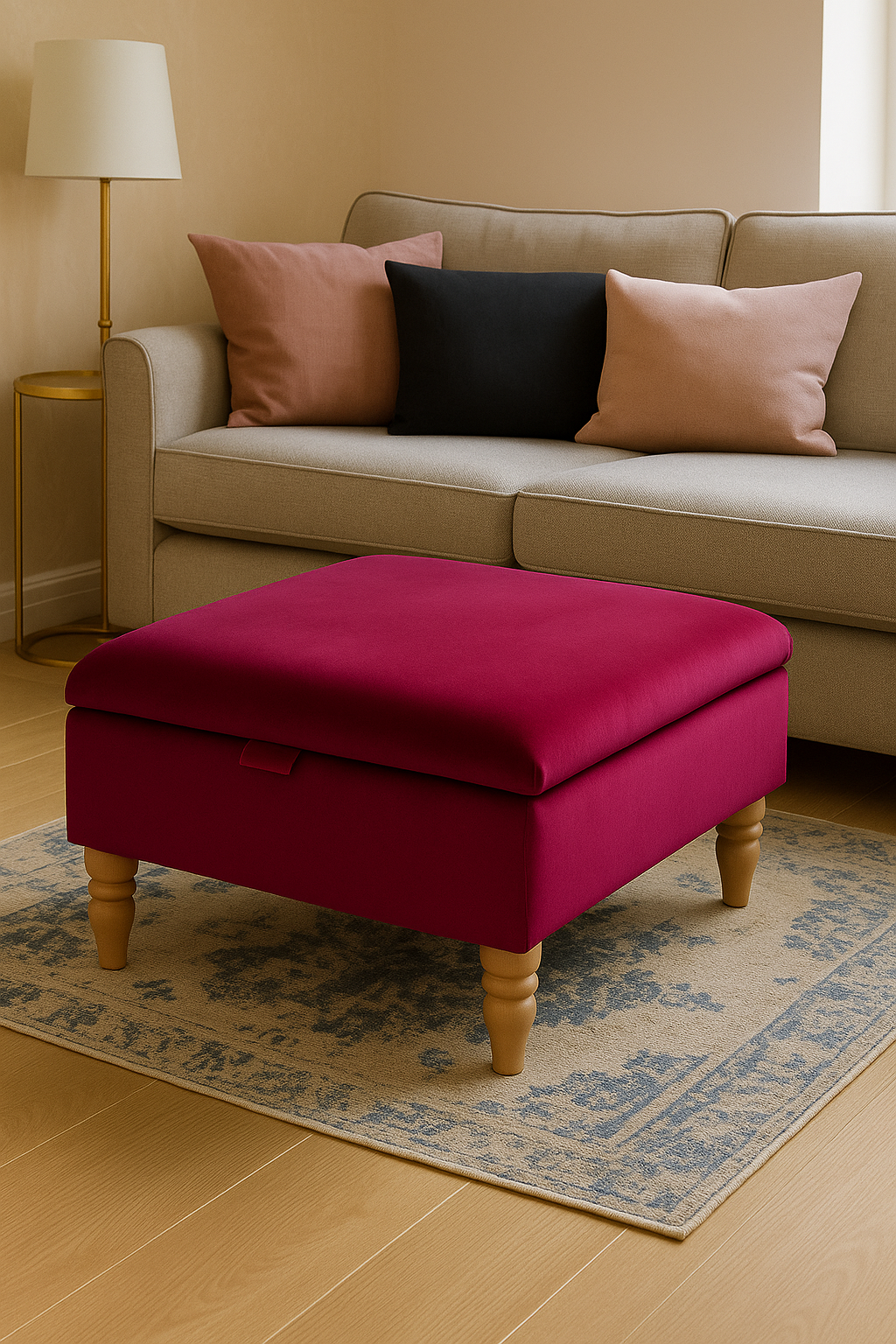 Storage Ottoman Coffee Table in Plush Velvet
