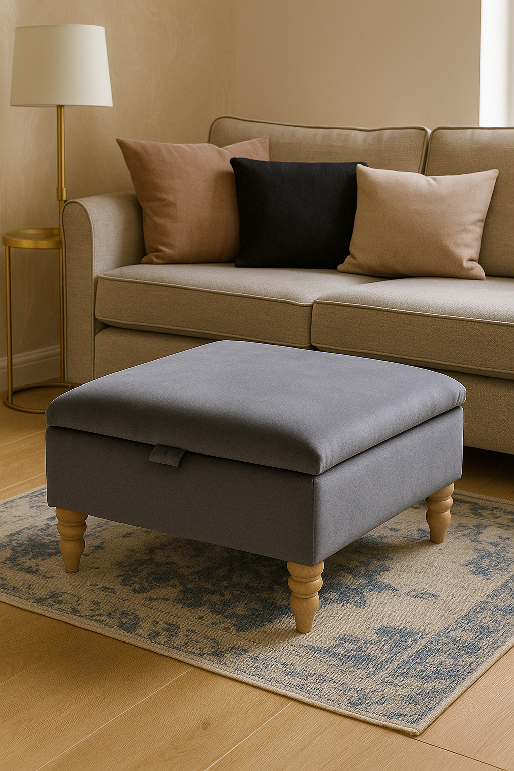 Storage Ottoman Coffee Table in Plush Velvet