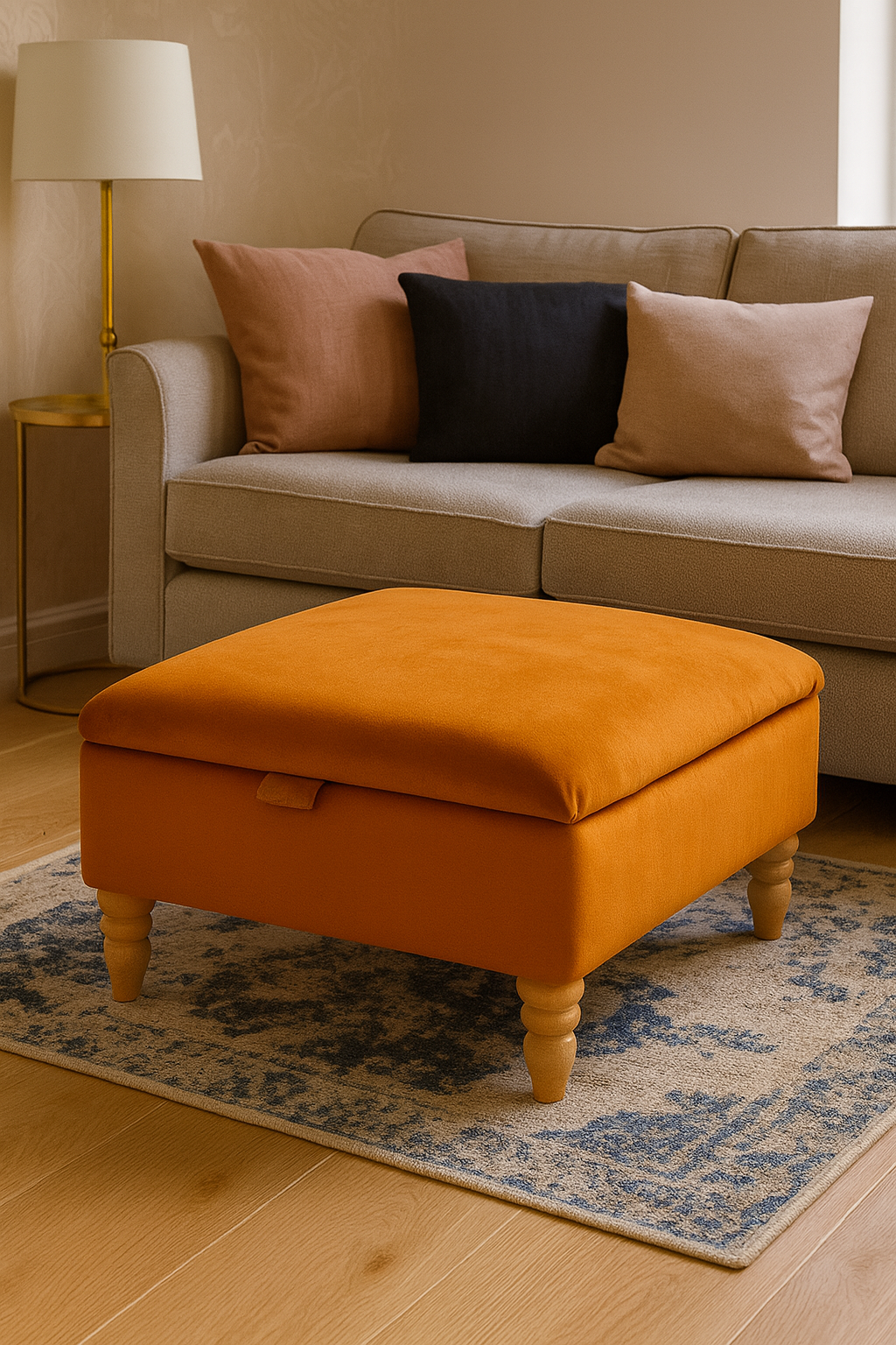 Storage Ottoman Coffee Table in Plush Velvet