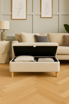 Storage Ottoman in Light Soft Bouclé Fabric