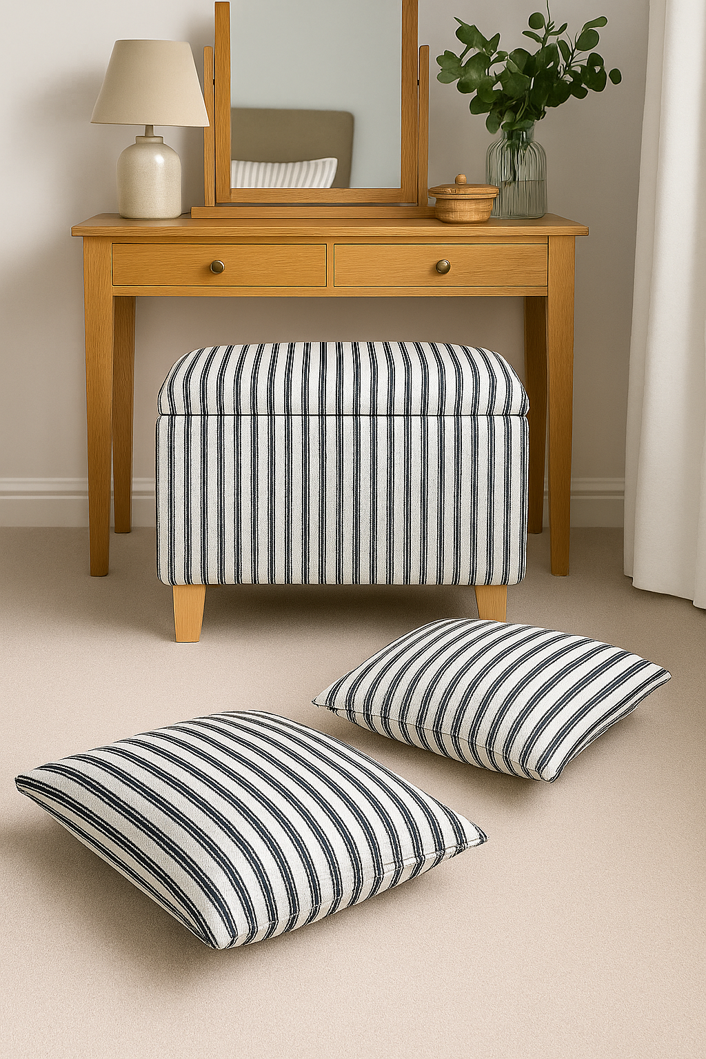 Dressing Table Stool in Ticking Stripe