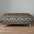 William Morris Strawberry Thief velvet storage ottoman footstool with black background