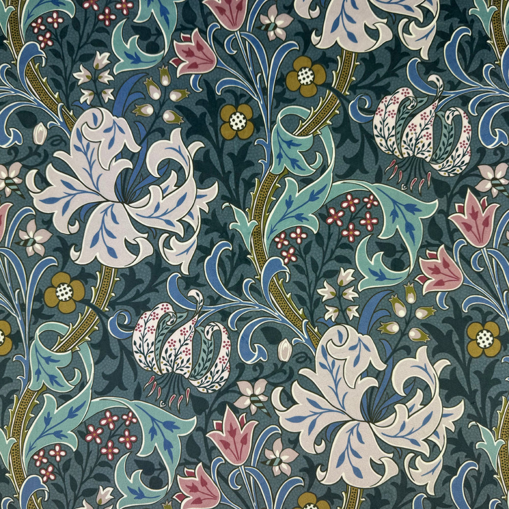 William Morris Golden Lily Blue Velvet Lunar Fabric