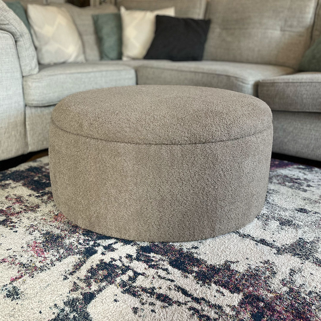 Large Round Storage Pouffe in Soft Teddy Boucle Fabric