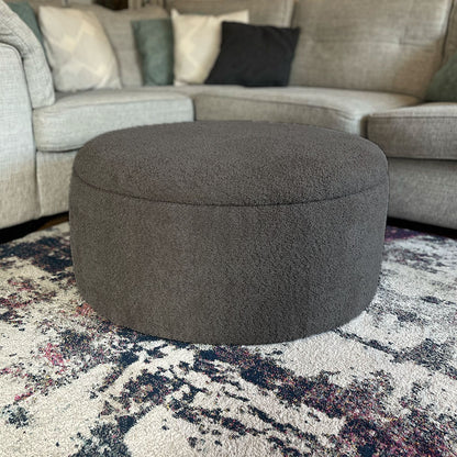 Large Round Storage Pouffe in Soft Teddy Boucle Fabric