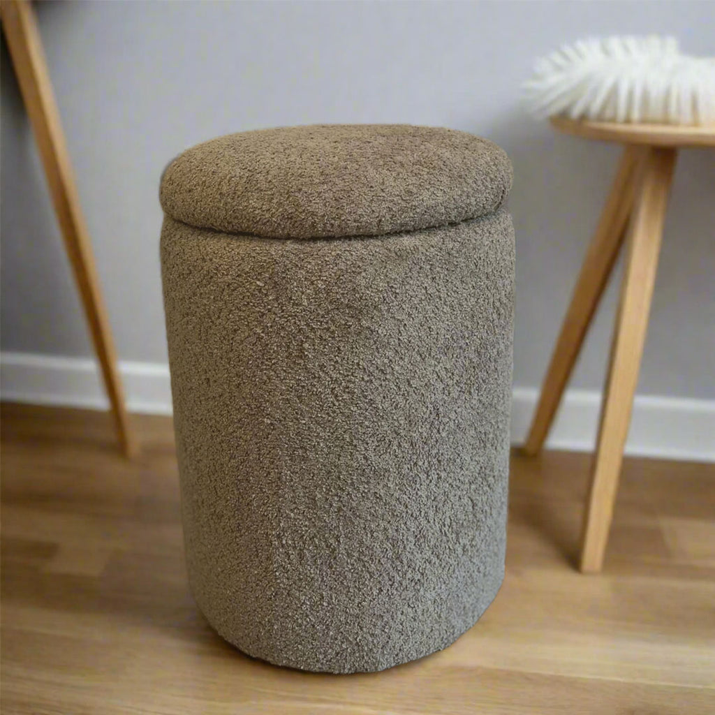 Round Storage Pouffe in Bouclé Fabric