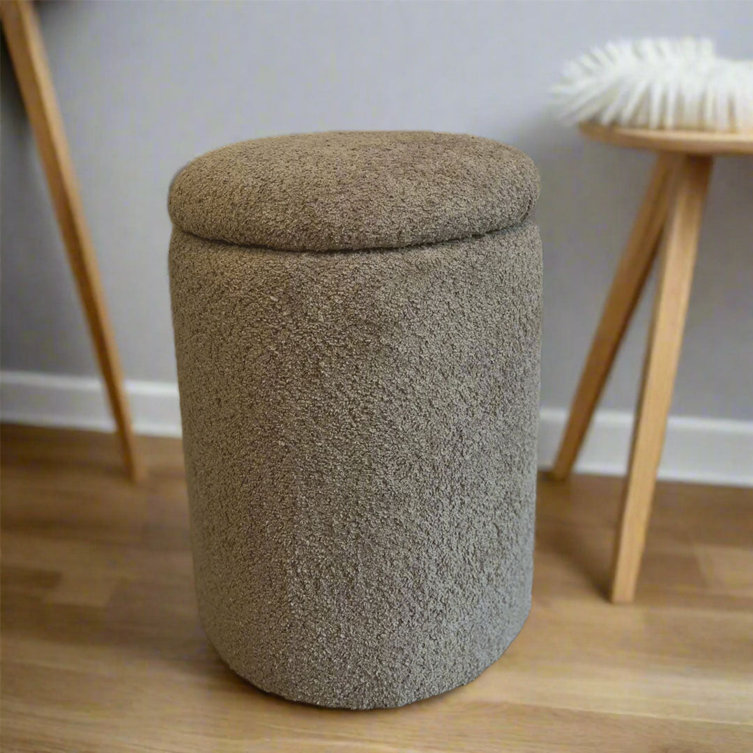 Round Storage Pouffe in Bouclé Fabric