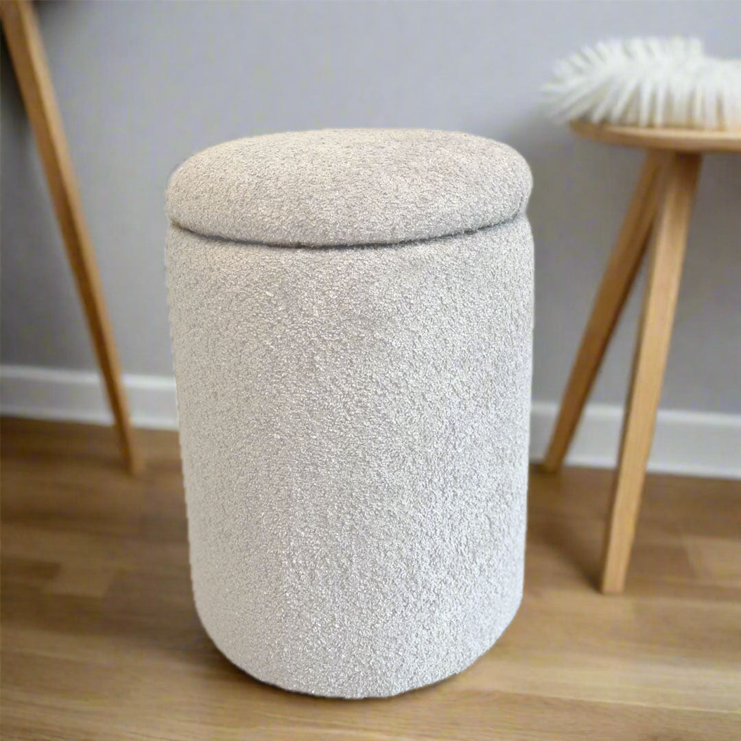 Round Storage Pouffe in Bouclé Fabric