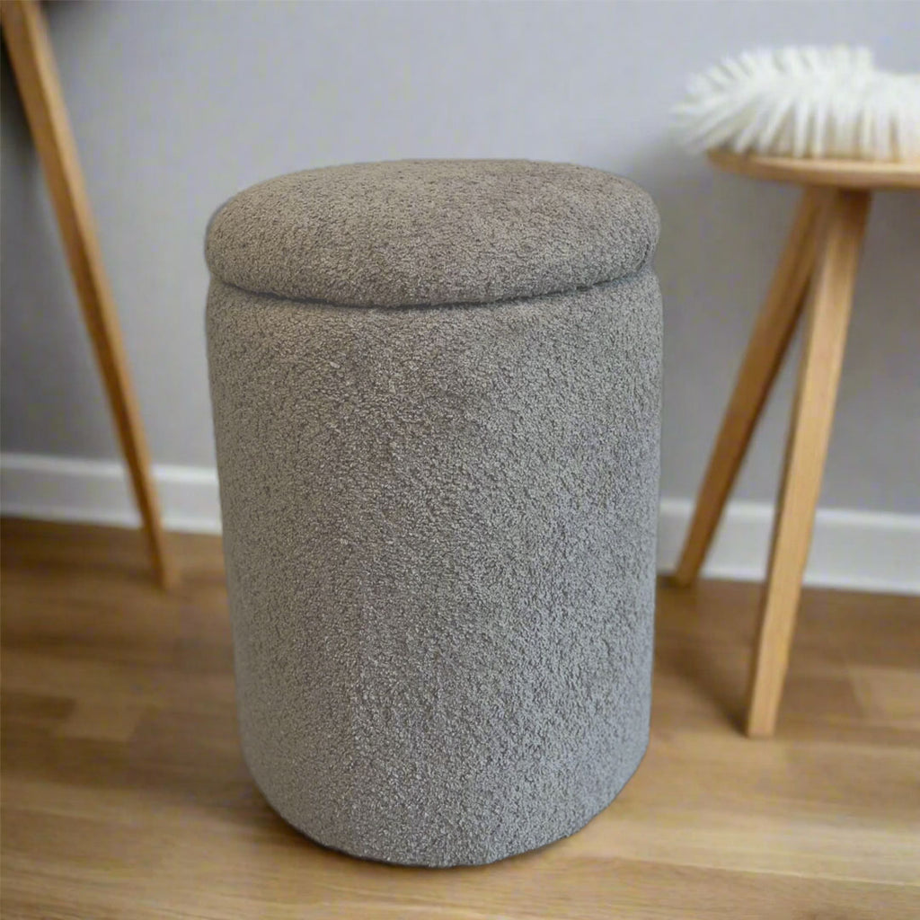 Round Storage Pouffe in Bouclé Fabric