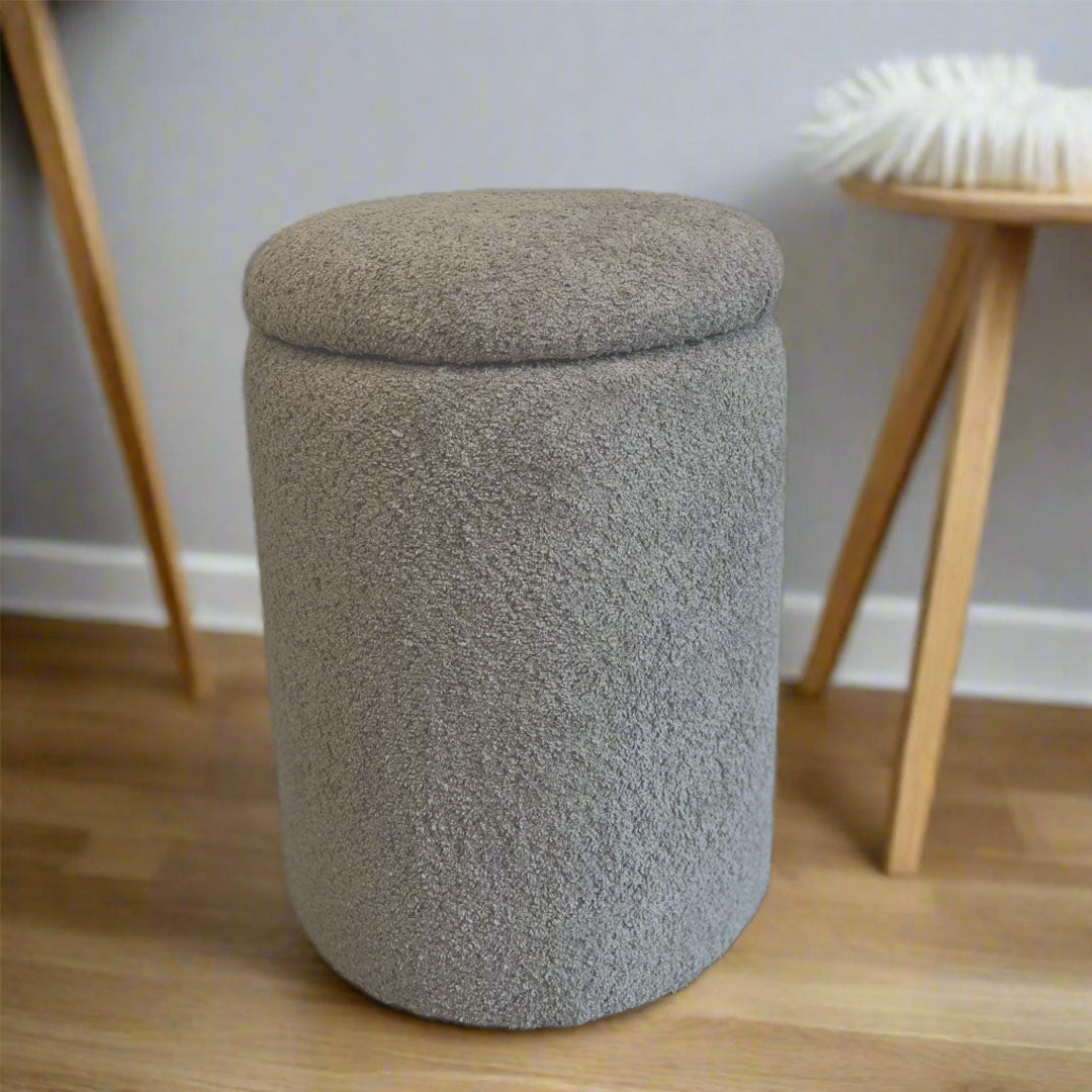 Round Storage Pouffe in Bouclé Fabric