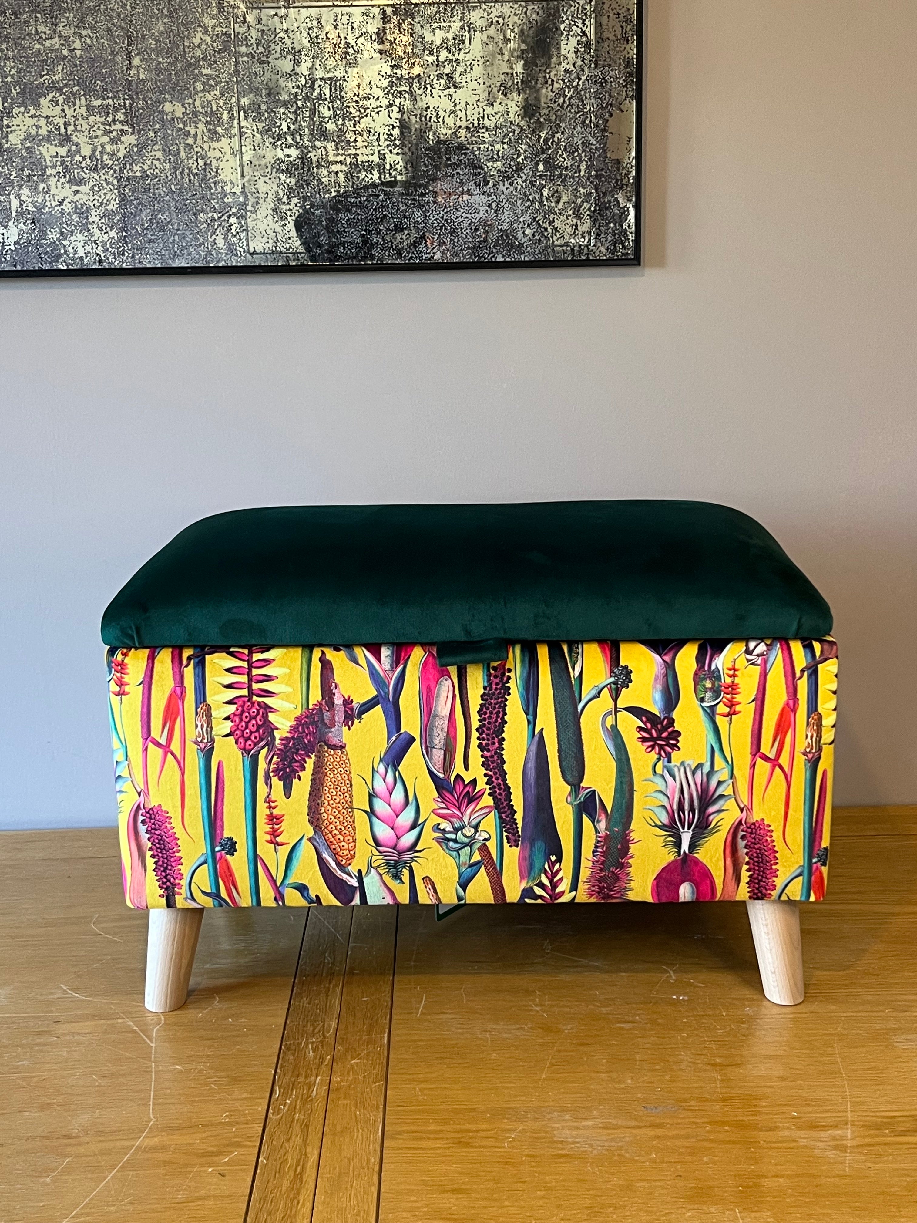 Storage Ottoman in Mix and Match Floral Print Velvets