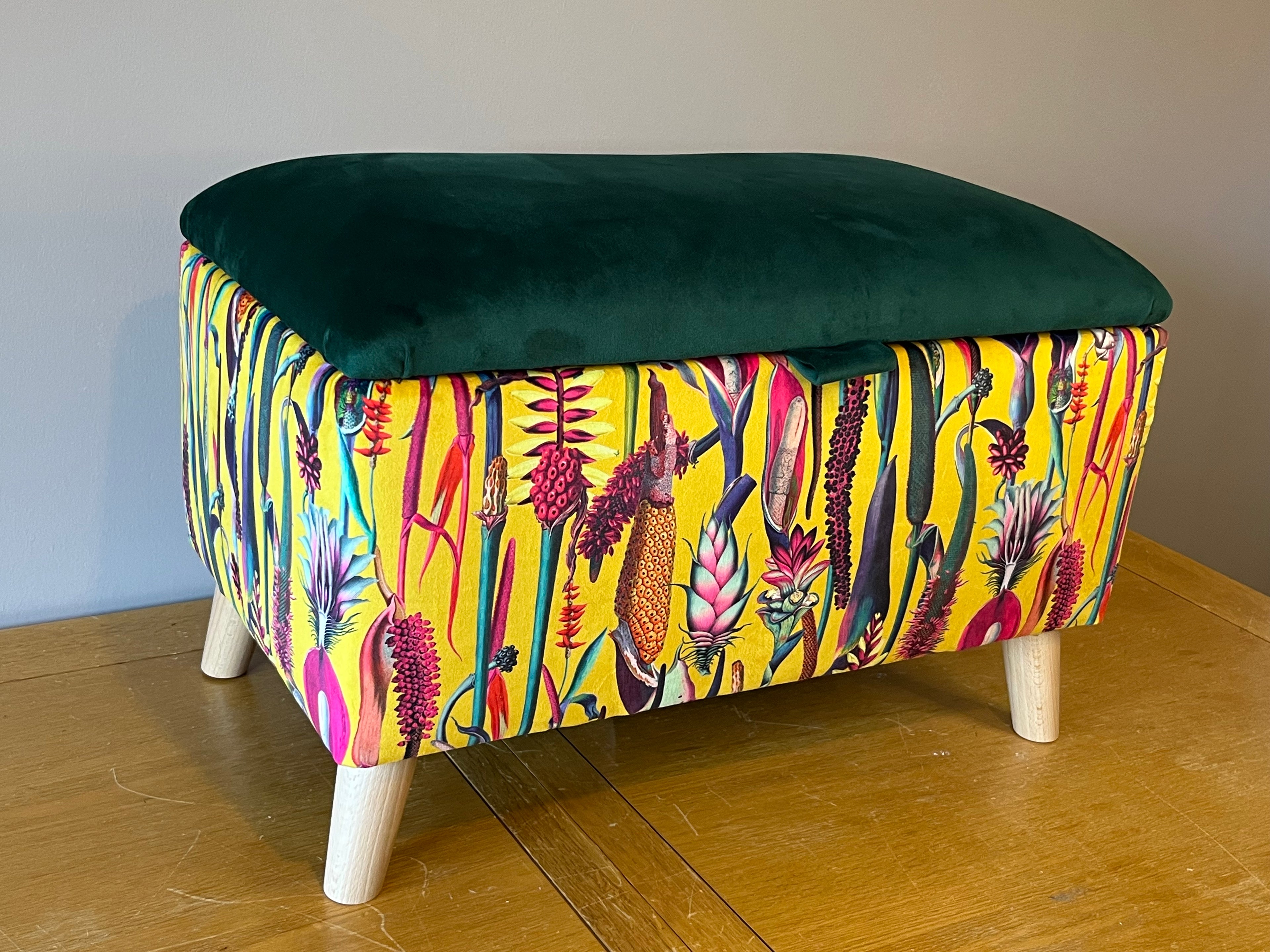 Storage Ottoman in Mix and Match Floral Print Velvets