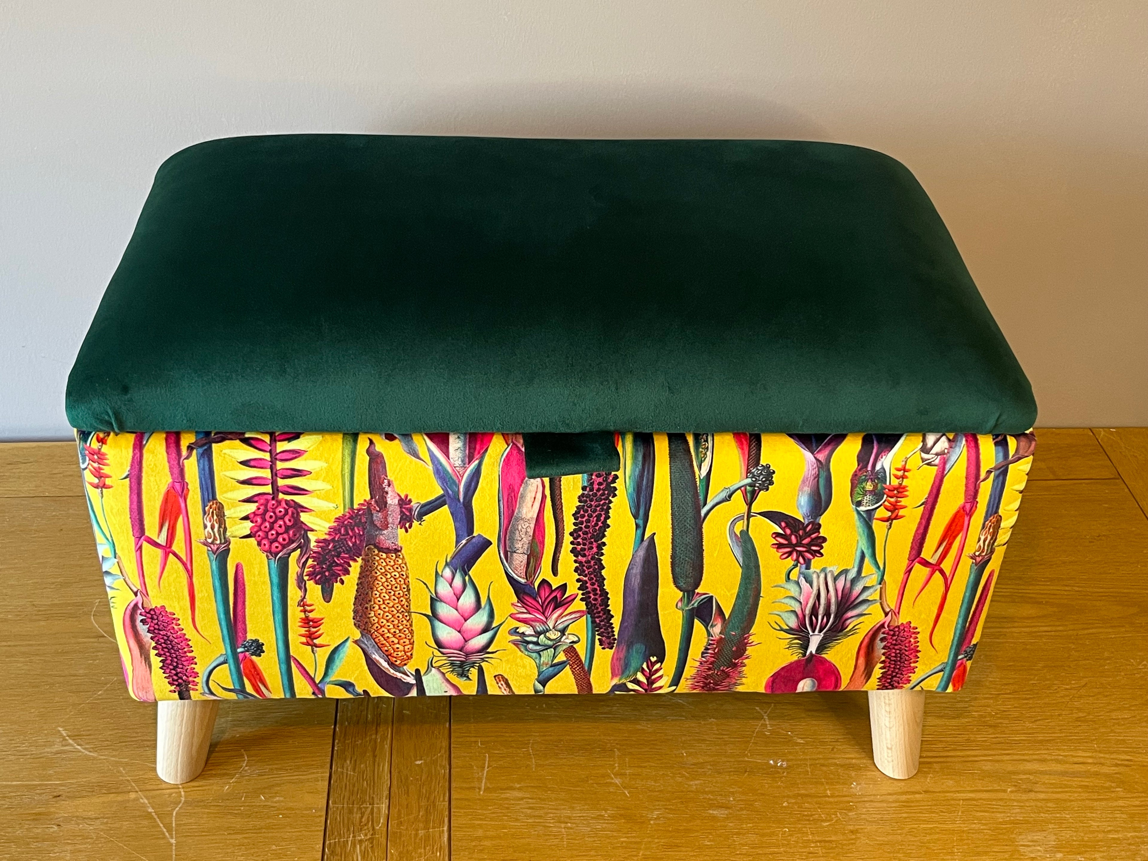 Storage Ottoman in Mix and Match Floral Print Velvets
