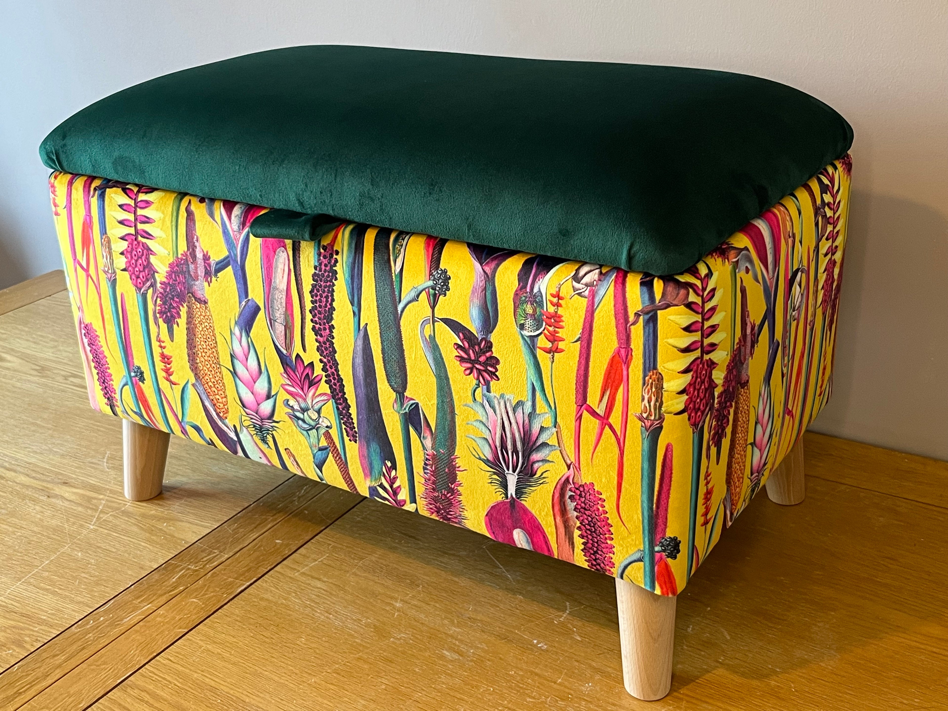 Storage Ottoman in Mix and Match Floral Print Velvets