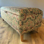 Storage Ottoman Footstool in Vintage Light Strawberry Thief Velvet