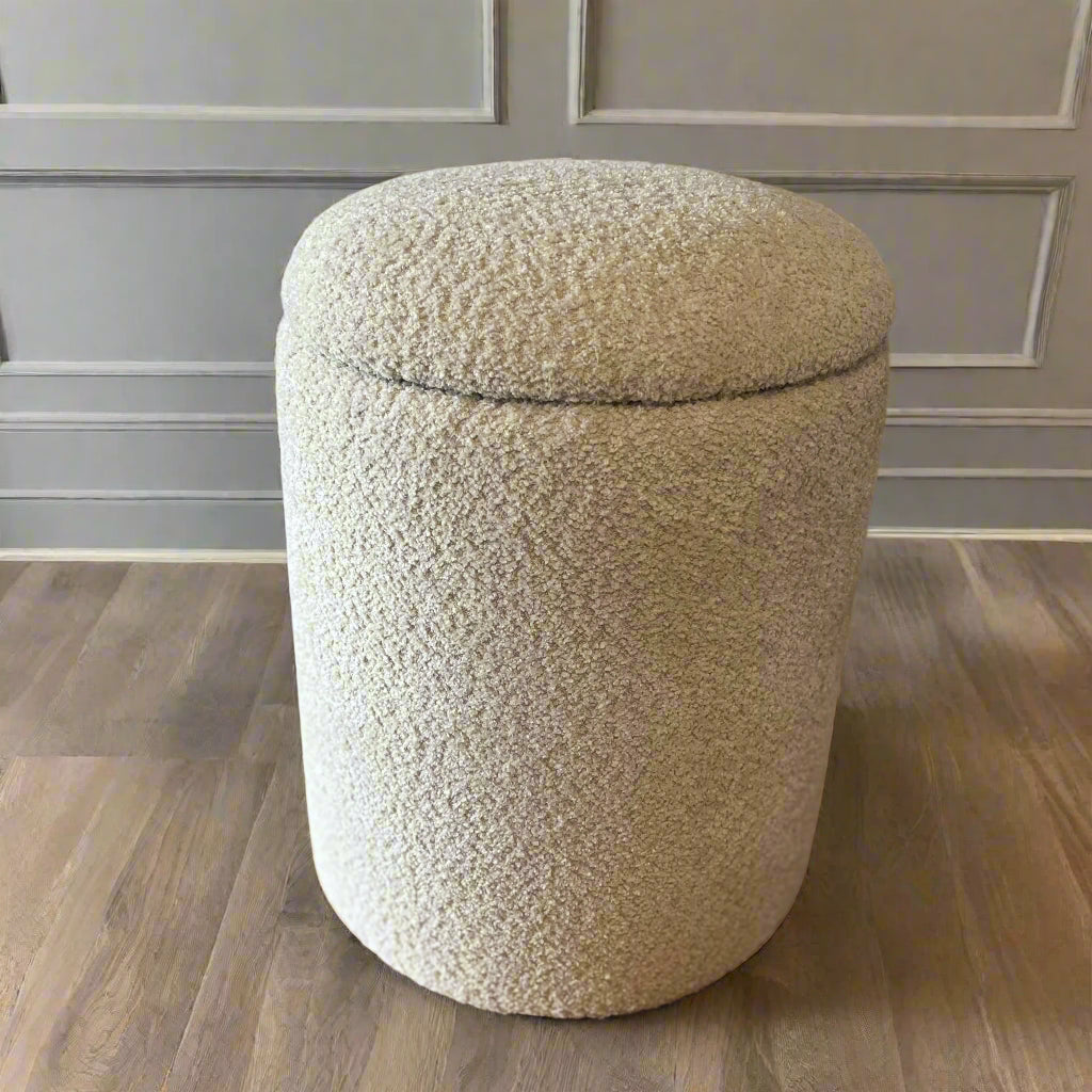 Round Storage Pouffe in Bouclé Fabric