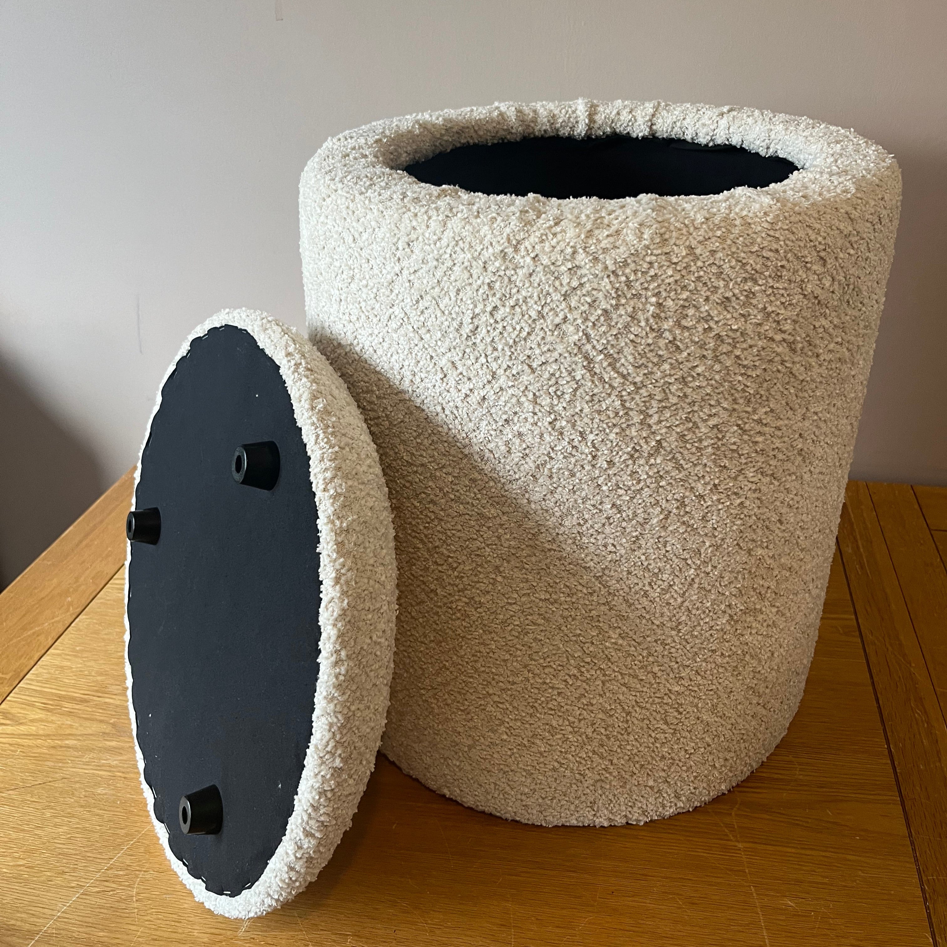 Round Storage Pouffe in Bouclé Fabric