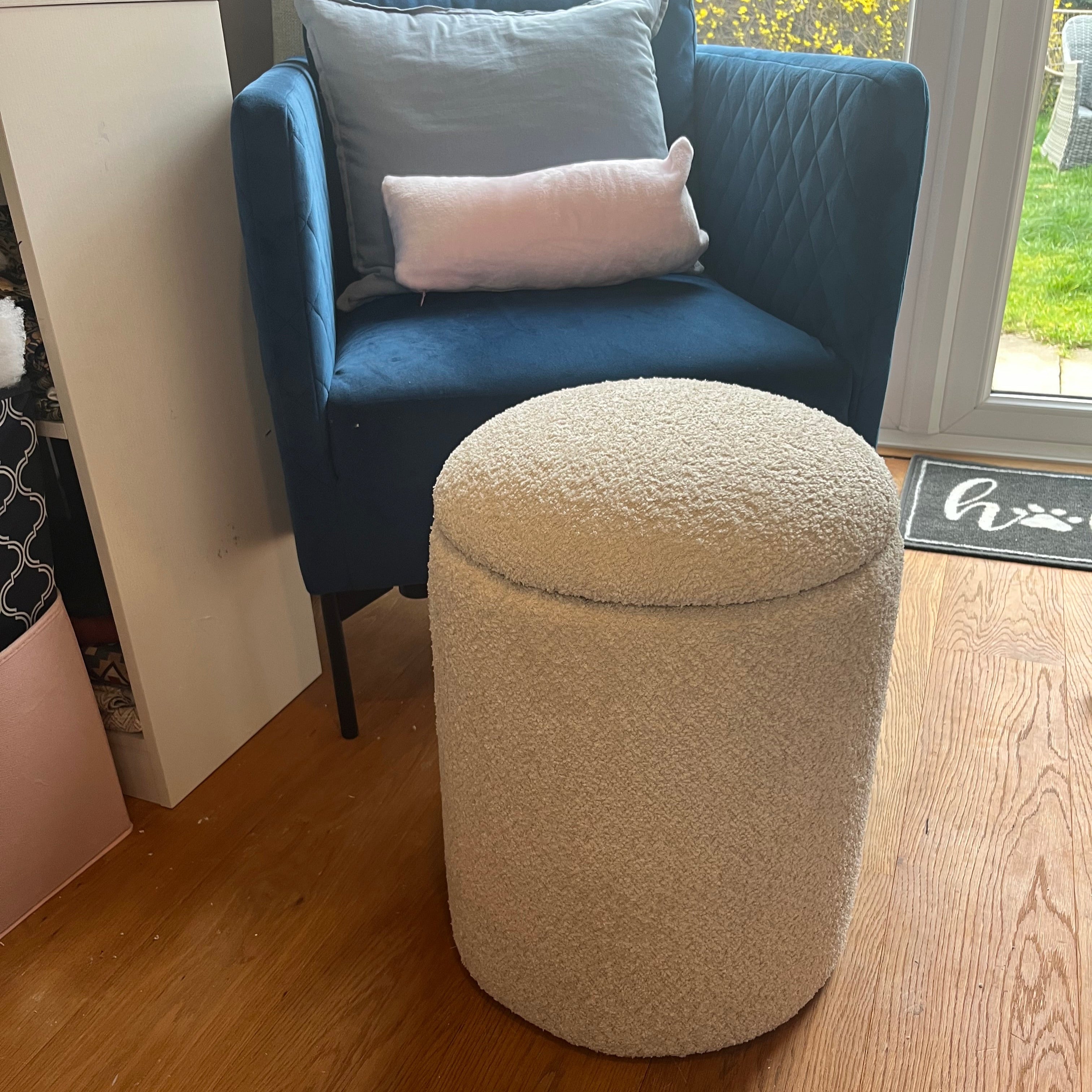 Round Storage Pouffe in Bouclé Fabric